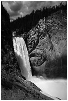 Lower Falls of the Yellowstone River from bottom. Yellowstone National Park ( black and white)