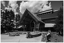 Old Faithful visitor education center. Yellowstone National Park ( black and white)