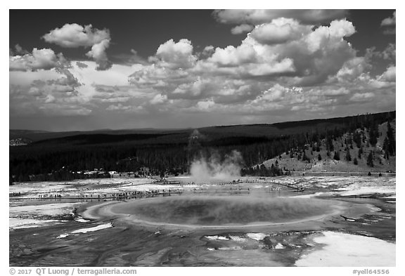 Grand Prismatic Spring from above. Yellowstone National Park (black and white)