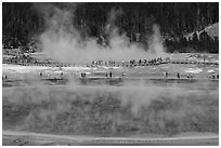 Grand Prismatic Spring and boardwalks. Yellowstone National Park ( black and white)