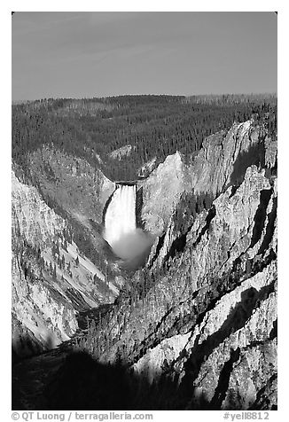 Falls of the Yellowstone River, early morning. Yellowstone National Park (black and white)