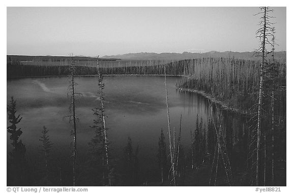 West Thumb at dusk. Yellowstone National Park (black and white)
