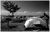 Camping on Elliott Key. Biscayne National Park, Florida, USA. (black and white)