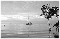 Sailing in Biscayne Bay. Biscayne National Park, Florida, USA. (black and white)