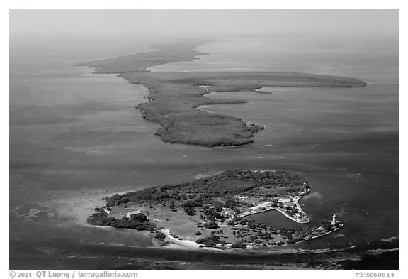Aerial view of Boca Chita Key and Sands Key. Biscayne National Park (black and white)