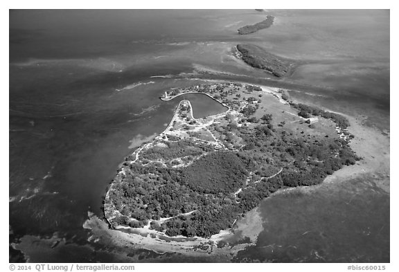 Aerial view of Boca Chita Key and Ragged Keys. Biscayne National Park (black and white)