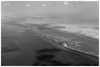 Aerial view of reef, Elliott Key, and Biscayne Bay. Biscayne National Park ( black and white)