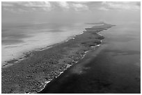 Aerial view of Biscayne Bay, Elliott Key, and Hawk Channel. Biscayne National Park ( black and white)