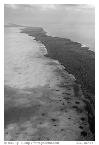 Aerial view of Biscayne Bay and Elliott Key. Biscayne National Park (black and white)