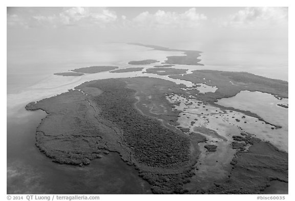 Aerial view of whole chain of keys. Biscayne National Park (black and white)