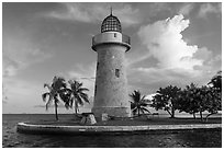 Ornemental lighthouse and cannon, Boca Chita Key. Biscayne National Park ( black and white)