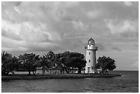 Trees and lighthouse, Boca Chita Key. Biscayne National Park ( black and white)