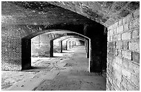 Gunroom on the first floor of Fort Jefferson. Dry Tortugas National Park, Florida, USA. (black and white)