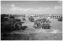 Parade grounds of Fort Jefferson. Dry Tortugas National Park, Florida, USA. (black and white)