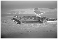 Aerial view of Garden, Bush, and Long Keys. Dry Tortugas National Park, Florida, USA. (black and white)