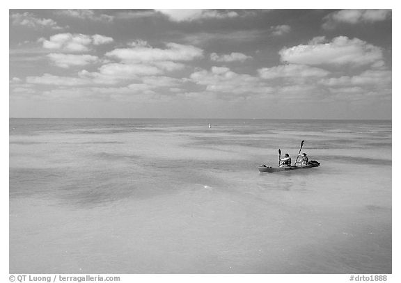 Sea kayakers in turquoise waters. Dry Tortugas National Park (black and white)