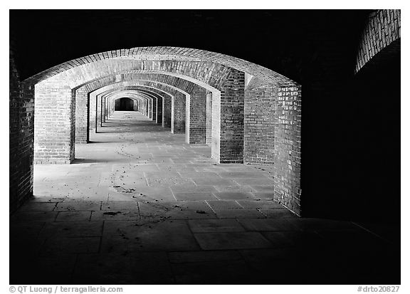 Arches in Fort Jefferson. Dry Tortugas  National Park (black and white)