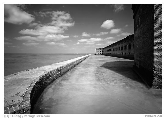 [open edition]   Fort Jefferson moat and seawall. Dry Tortugas  National Park (black and white)
