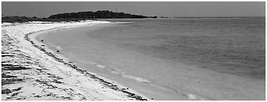 Sandy beach and turquoise waters. Dry Tortugas National Park (Panoramic black and white)