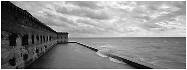 Fort Jefferson wall and ocean. Dry Tortugas National Park (Panoramic black and white)