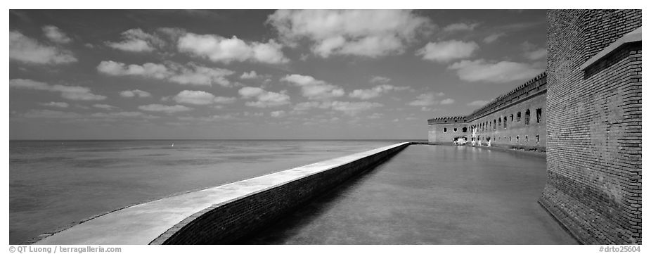 Moat and Fort Jefferson brick wall. Dry Tortugas National Park (black and white)
