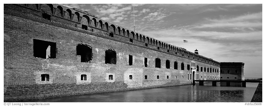 Fort Jefferson reflected in moat. Dry Tortugas National Park (black and white)