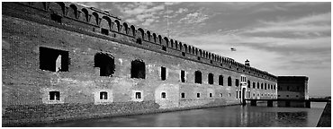 Fort Jefferson reflected in moat. Dry Tortugas National Park (Panoramic black and white)
