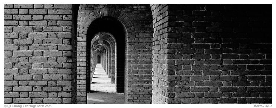 Brick walls and arches. Dry Tortugas National Park (black and white)