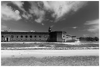 Beach, Garden Key, and Fort Jefferson. Dry Tortugas National Park, Florida, USA. (black and white)