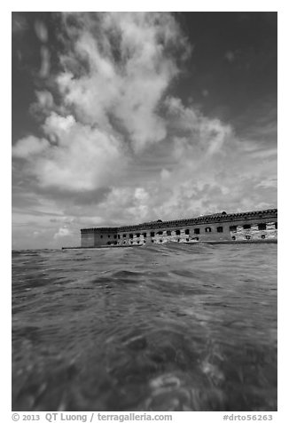Fort Jefferson see at water level. Dry Tortugas National Park (black and white)