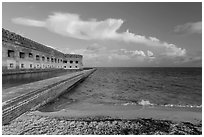 North Beach and Fort Jefferson, early morning. Dry Tortugas National Park, Florida, USA. (black and white)
