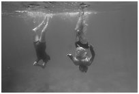 Free divers descending. Dry Tortugas National Park, Florida, USA. (black and white)