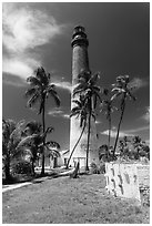 Palm trees, keeper house, and Loggerhead Light. Dry Tortugas National Park ( black and white)