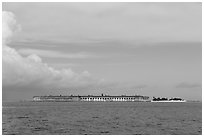 Fort Jefferson and Garden Key seen from the West. Dry Tortugas National Park, Florida, USA. (black and white)