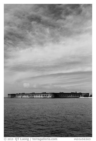 Fort Jefferson and cloud above Gulf waters. Dry Tortugas National Park (black and white)