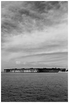 Fort Jefferson and cloud above Gulf waters. Dry Tortugas National Park, Florida, USA. (black and white)