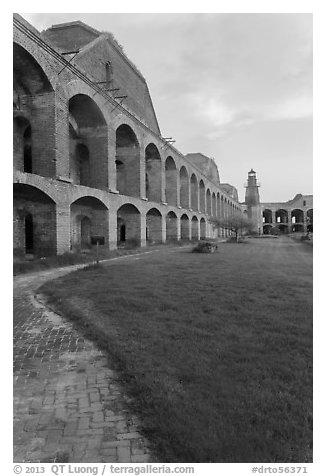 Inside Fort Jefferson at sunset. Dry Tortugas National Park (black and white)