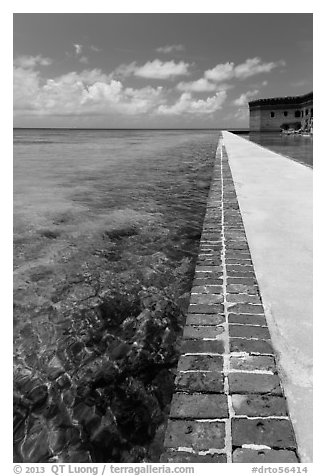 Seawall and coral reefs. Dry Tortugas National Park (black and white)
