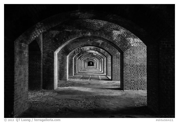 Gallery illuminated by last light inside Fort Jefferson. Dry Tortugas National Park, Florida, USA.