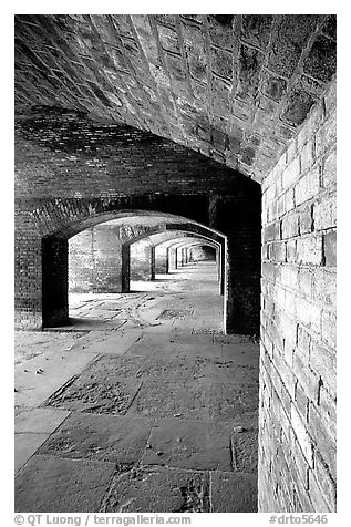 Casemate on the first floor of Fort Jefferson. Dry Tortugas National Park (black and white)