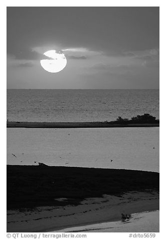 Sun rising over Long Key. Dry Tortugas National Park (black and white)