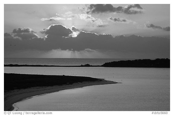 Sunrise over Long Key and Bush Key. Dry Tortugas National Park (black and white)