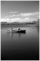 Fishing from a red canoe. Everglades National Park, Florida, USA. (black and white)
