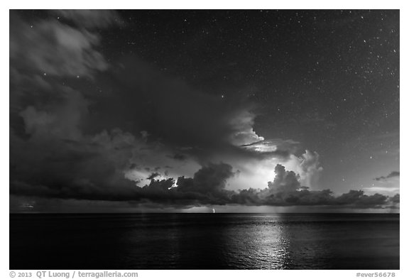 Lightening over Florida Bay seen from the Keys at night. Everglades National Park, Florida, USA.