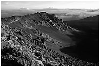 Haleakala crater from White Hill at sunrise. Haleakala National Park ( black and white)