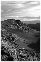 Crater rim and clouds  at sunrise. Haleakala National Park ( black and white)