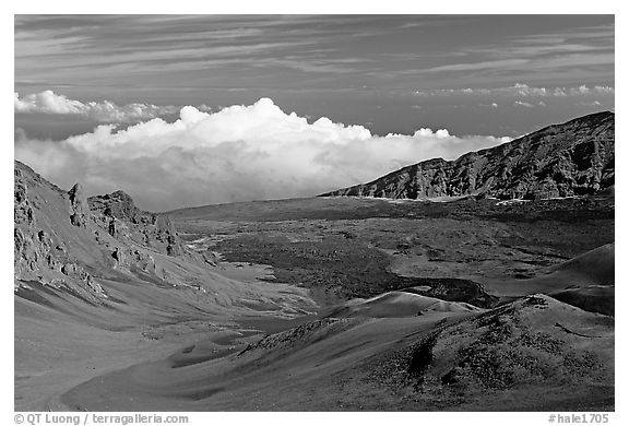 Clouds and Haleakala crater. Haleakala National Park (black and white)