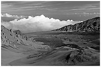 Clouds and Haleakala crater. Haleakala National Park, Hawaii, USA. (black and white)