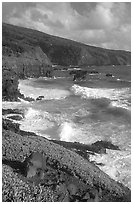 Seascape with waves and coastline, and cliffs,  Kipahulu. Haleakala National Park ( black and white)