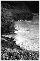 Waves and cliffs at Kipahulu, morning. Haleakala National Park ( black and white)